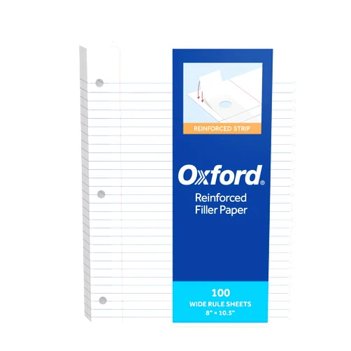 Oxford Reinforced Filler Paper, 8 x 10.5 Inch, Wide Rule, 3 Hole Punched, Lined Loose Leaf Paper for Ring Binders, 100 Sheets, White (1002098)
