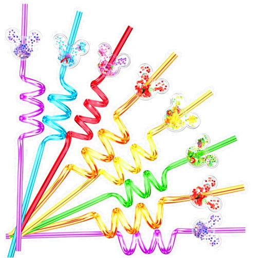 AFZMON 24 Glitter Mouse Ear Party Favors Reusable Mickey Drinking Straws 6 Designs Great for Minnie Theme Birthday Oh Twodles Theme Party Supplies with 2 Cleaning Brushes
