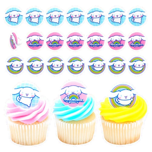 DecoPac Cinnamoroll Rings, 24 Hello Kitty Cupcake Decorations, Blue And Pink Toppers - 24 Pack