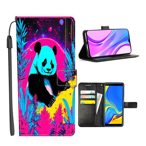 SHENCANG BLUE Wallet Case for iPhone 15 14 12 13 11 7 8 6s 6 Pro Max Plus Mini XR X XS Max SE Panda-AD19 with Flip Folio Holder