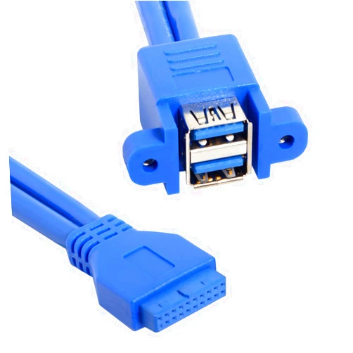 Cablecc Stackable USB 3.0 Female Panel Type to Motherboard 20Pin Header Cable Dual Ports 50cm