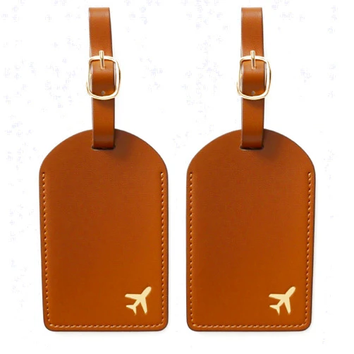 ToTravelGear Luggage Tags for Suitcases,2 Pack PU Leather Privacy Protection Bag Tags Travel Accessories Essentials,Dark Brown