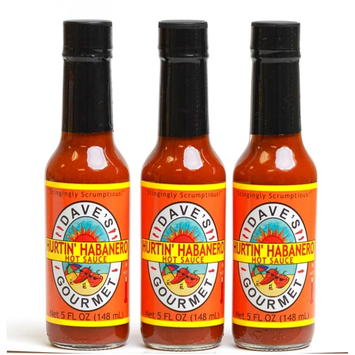 Dave's Gourmet Hurtin' Habanero Sauce-A delicious, but hot, combination of chiles and other gourmet ingredients - 3 Bottles