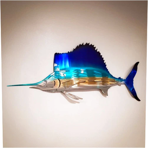 GangZhENgSd Metal Fish Wall Decor 3D Indoor Wall Art Large Fish Wall Hanging Decorations Ocean Theme Outdoor Wall Decor for Patio, Garden, Yard, 12 Inches Long (Swordfish)