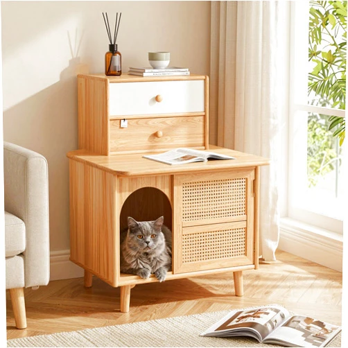 Generic Modern Cat Furniture 2 in 1 Litter Box Enclosure Side Table (Natural)