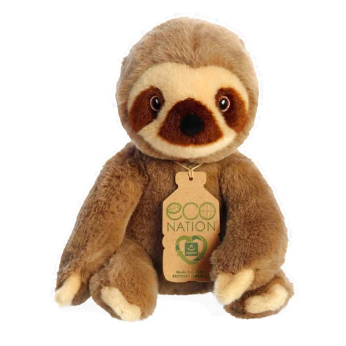Aurora® Eco-Friendly Eco Nation™ Sloth Stuffed Animal - Environmental Consciousness - Recycled Materials - Brown 9.5 Inches