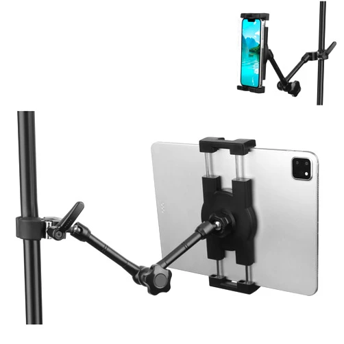 Mippko Tablet Holder for Microphone Stand and Mic Music Stand,Compatible with 4.7~12.9 inch iPad/Nexus/LG G Pads/e-Reader/iPhone,Multi Angle Adjustable 10 inch Long Aluminum Alloy Mount