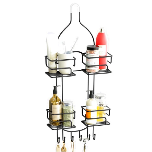 SRIWATANA Shower Caddy Hanging Over Head, Bathroom Shower Organizer Shower Rack Holder with Hooks for Razors - Black
