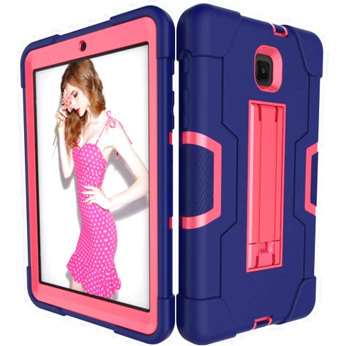 Golden Sheeps Compatible for Samsung Tab A 8.0 2018 Model SM-T387 Verizon/Sprint/T-Mobile Impact Hybrid Drop Proof Armor Defender Full-Body Protection Case Convertible Built in Stand (Navy Pink)