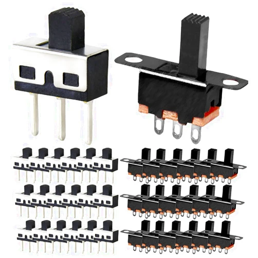 DAOKAI 20 Pcs High Knob Vertical Slide Switches SPDT 3 Pin 2 Position 1P2T 5mm SS12D10 & SS12F15 Panel Mount Micro Mini Latching Toggle Switch for Toy/Audio Equipment/DIY
