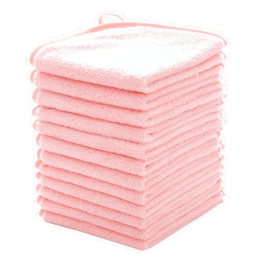 MUKIN Baby Washcloths Set - 12 Pack 12x12 Inches Microfiber Coral Fleece Face Towel for Newborns, Infant, Toddlers or Kids. Ultra Soft and Absorbent wash Cloth for Baby (Pink)