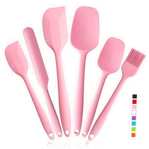 Centurytime Heat Resistant Silicone Spatulas Set 6pcs, Seamless Design Non-Stick Mixing Spatulas with Stainless Steel Core, Premium BPA-Free Rubber Spatula Baking Cooking Utensile for Home Kitchen BBQ (pink)