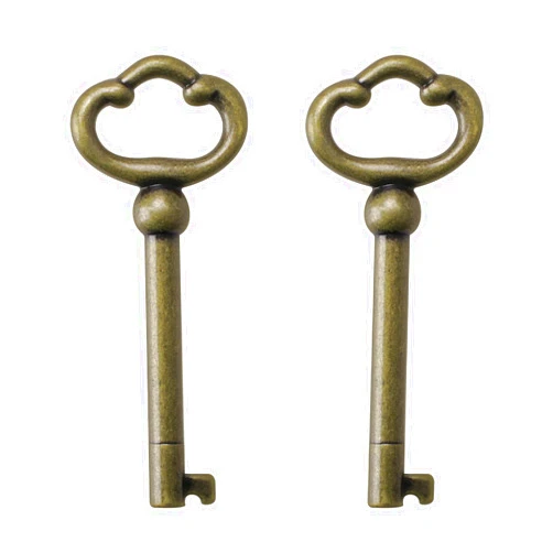 VIDABTE KY-2AB Antique Brass Plated Hollow Barrel Skeleton Key,Universal Skeleton Key for Cabinets,Curio,Jewelry Boxes,Desk,and More(2 Pack)