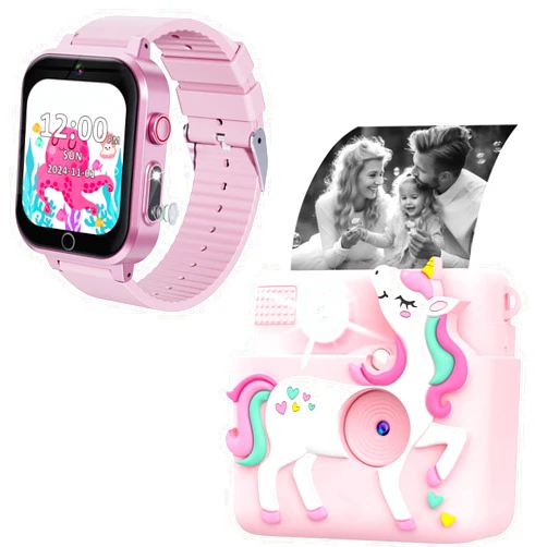 Ziegoal Kids Instant Print Camera with Silicone Case and Kids Watch with Screen Protector for Girls