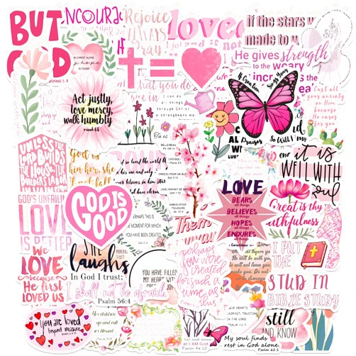 Letiezhi 100PCS Pink Christian Bible Verse Faith Religious Jesus Motivational Inspirational God Stickers