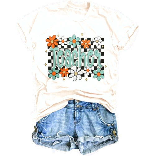 MNLYBABY Teacher Life Shirt Teach T-Shirt: Women Back to School Teaching Tees 100th Day of School Casual Tee Tops