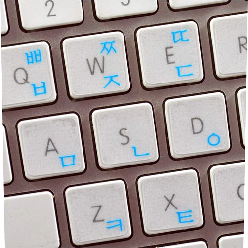 4Keyboard Korean Apple Keyboard Sticker with Blue Lettering ON Transparent Background