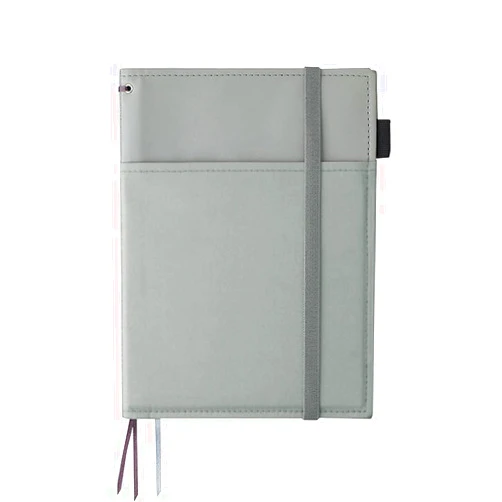 KOKUYO Systemic Synthetic Leather Cover Notebook, with One A5, B 6mm Ruled, 28 Lines, 50 Sheets, Twin Ring Edge Title Notebook, Gray, Japan Import (NO-V685B-M)