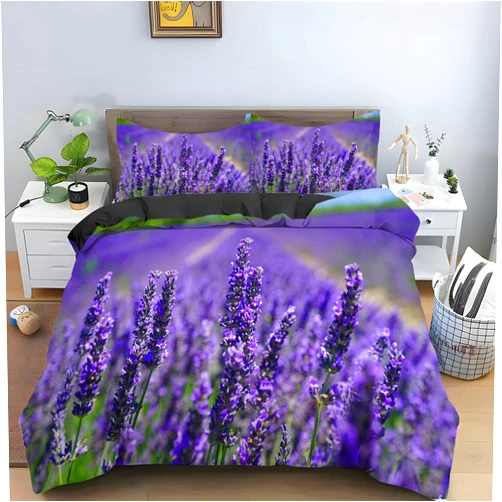 XIAMANG Lavender Deep Purple Duvet Cover Queen Flowers Print Bedding Sets Queen Soft Microfiber Comforter Cover and 2 Pillow Shams 20