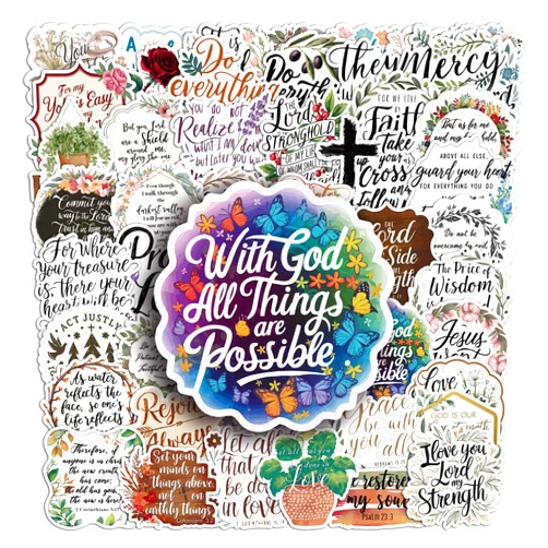 Hyttrolly 50Pcs Inspirational Christian Stickers - Jesus Stickers - Waterproof, Fade-Resistant Bible Verse Stickers - Christian Stickers for Water Bottles, Journaling, Kids, Women, Men