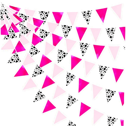 Pinkblume 32Ft Cowgirl Party Decorations Hot Pink Cow Printed Triangle Flag Fabric Banner Pennant Bunting Garland Streamer for Western Cowgirls Disco Birthday Baby Shower Party Decor