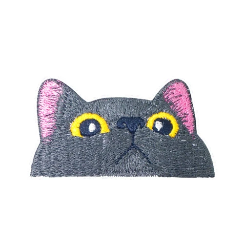 Pipomama Dark Gray Cat Face Iron On Patches for Clothing Embroidered Applique Patch Badge Sew On Cry Cat Emblem DIY Craft (Cute Cat)