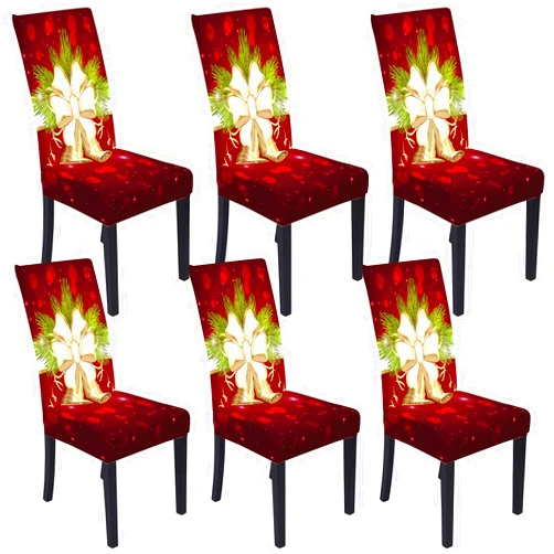 Muuyi Christmas Chair Cover Stretch Chairs Slipcovers Seat Slipcover Christmas Furniture Protector for Dining Room Ceremony Hotel, ChrismasBell - 6Pack