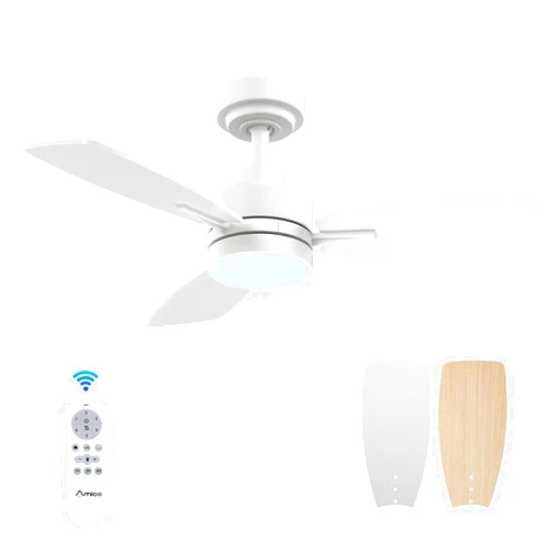 Amico Ceiling Fans with Lights, 36 inch Ceiling Fan with Light and Remote Control, Reversible, 3CCT, Dimmable, Noiseless, Small White Ceiling Fan for Bedroom, Indoor/Outdoor Use