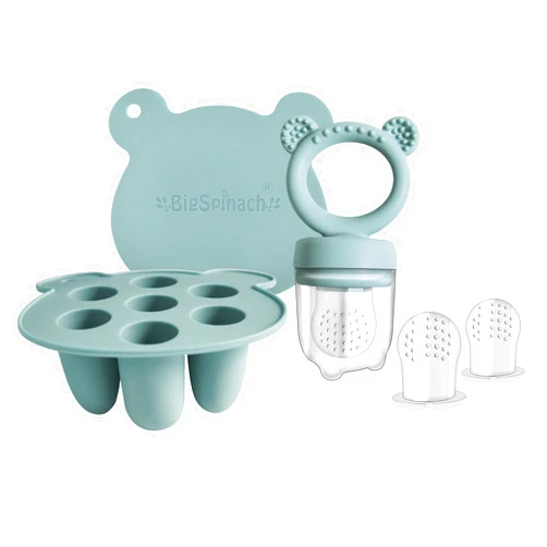BIGSPINACH Silicone Baby Food Freezer Tray with Teething Popsicle Molds - Baby Fruit Feeder and Breastmilk Teether Combo