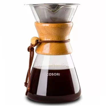 COSORI Pour Maker, 34 Ounce Glass Coffee Pot&Coffee Brewer with Stainless Steel Filter High Heat Resistance Decanter, Measuring Scoop Included, 1 Liter, Transparent