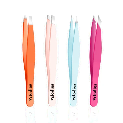 Velodios Tweezers for Women and men, Professional Precision Tweezers for Eyebrows, Pointed and Slant Tweezers for Facial Hair, Splinter and Ingrown Hair Removal, Stainless Steel Tweezers Set - 4Pack