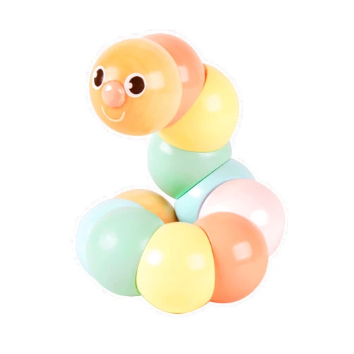 Classic World Wooden Twist Caterpillar Pull Toy, Flexible Colourful Worm for Babies, Toddlers, Kids, Develops Fine Motor Skills and Color Recognition, 25 cm, 1 Year+, Pastel Colors