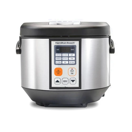 Hamilton Beach Digital Programmable Rice and Slow Cooker & Food Steamer, 20 Cups Cooked (10 Cups Uncooked), 12 Pre-Programmed Settings for Sauté, Hot Cereal, Soup, Nonstick Pot, Stainless Steel (37523)