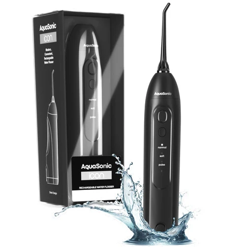 AquaSonic Icon Water Flosser for Teeth – Cordless Rechargeable Oral Irrigator – Waterproof, Portable Dental Cleaning with Jet Tip – Braces Home Travel - Onyx