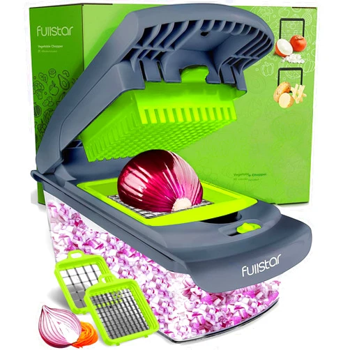 Fullstar Vegetable Chopper - Food Chopper - Onion Chopper - Vegetable Slicer & Spiralizer - Veggie Chopper with Container - Kitchen Gadgets - Home Essentials - Kitchen Accessories (2 in 1, Gray/Green)