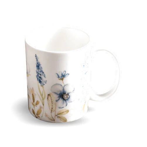 Maison d' Hermine Coffee Mug with Handles 12 Ounce Pack of One Fine Bone China Mug for Hot Beverages - Latte Cocoa Perfect Gifts for Mothers Day Mom, Sister, Grandmother (Ice Florals - Forsty Morning)
