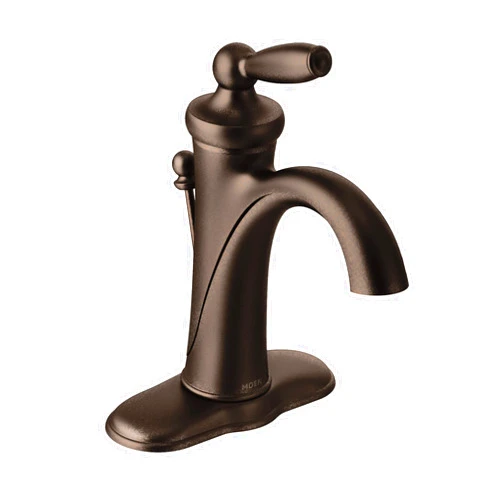 Moen Brantford Oil-Rubbed Bronze One-Handle Traditional Low-Arc Bathroom Faucet with Optional Deckplate and Available Vessel Sink Extension Kit, 6600ORB