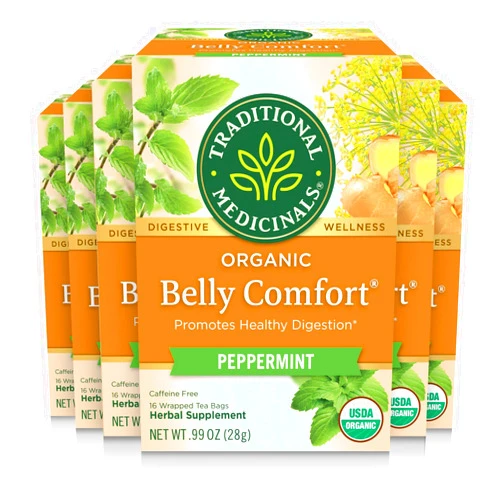 Traditional Medicinals Tea, Organic Belly Comfort Peppermint, Promotes Healthy Digestion, 96 Tea Bags (6 Pack)