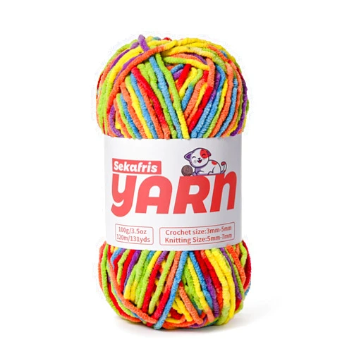 Sekafris Plush Chunky Chenille Yarn for Crocheting, Soft Fluffy Velvet Yarn for Crocheting, Fuzzy Baby Blanket Knitting Yarns, 100g/131yds Bulky Amigurumi Yarns（Rainbow）