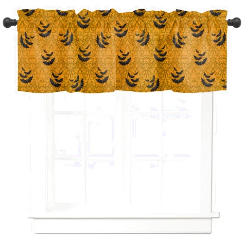 TTBDKKDM Halloween Bats Window Valance for Living Room Bedroom Kitchen Creepy Window Curtain for Halloween Decorations and Supplies Rod Pocket Window Treatment Valance Short Curtain, 54