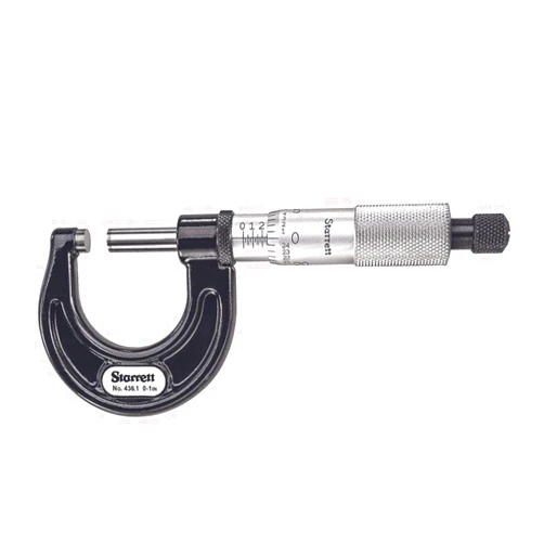 Starrett 436.1XRL-1 Outside Micrometer, Ratchet Stop, Lock Nut, Carbide Faces, 0-1
