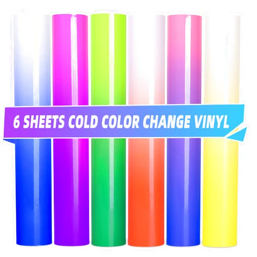Lya Vinyl Color Changing Vinyl Permanent Adhesive Sheets, 6 Pack Cold Permanent Vinyl Bundle,12