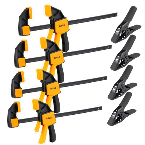 ELEAD 8-Piece Clamps for Woodworking - 4 Pcs 12 inch Bar Clamps, 4 Pcs Heavy Duty Metal Spring Clamps, Bar Clamps with 150 LBS Load Limit, Quick Release Triggers