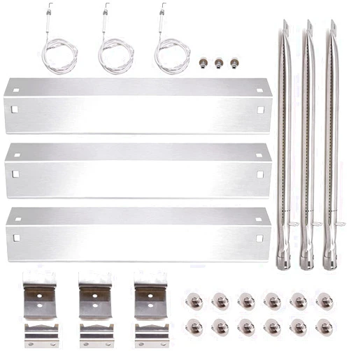 Criditpid Grill Replacement Parts for Chargriller 5050, 5650, 3001, 3030, 5072, 3008, 4000, 5252, 5050 Grill Models, Stainless Steel Heat Plates, Burner Tubes, Hanger Brackets, Electronic Ignitor.