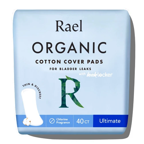 Rael Incontinence Pads for Women, Organic Cotton Cover - Postpartum Essential, Heavy Absorbency, Bladder Leak Control, 4 Layer Core with Leak Guard Technology, Long Length (Ultimate, 40 Count)