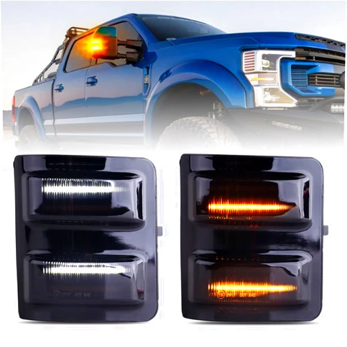 Raryloy LED Side Mirror Marker Light for 2008-2016 Ford F250 F350 F450 F550 Super Duty,Amber+White Dual Color 2 PCS Smoked Lens Turn Signal Daying Running Lights