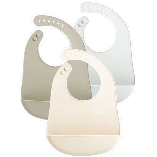 PandaEar 3 Pack Waterproof Silicone Baby Bibs| Super Thin Light Weight for Babies & Toddlers| Adjustable Soft Silicone Feeding Bibs with Food Catcher Pocket, Unisex, Non Messy