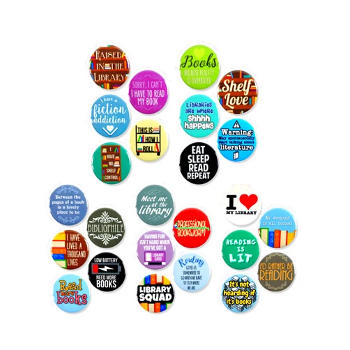 WACKYBUTTONS.COM YOUR SOURCE FOR QUALITY BUTTONS 25 Pack - Funny Book and Library Lovers Pinback Button Badges - 1.5 Inch
