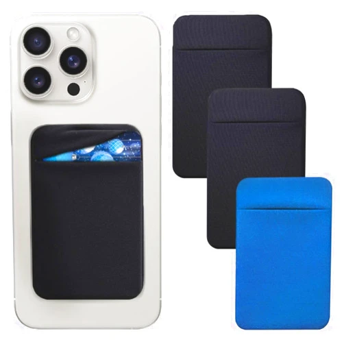 HAQuake 3 Pack Cell Phone Card Holder Pocket for Back of Phone - Stretchy Stick-On Wallet Credit Card ID Case Pouch Sleeve with Sticker and Flap for iPhone and Samsung Galaxy - 2 Black + 1 LightBlue