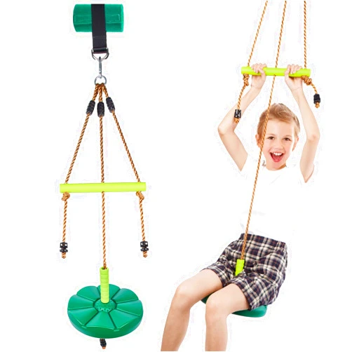 AGPTEK Disc Swing with Monkey Bars,Tree Swing Set Accessories Rope Disk Swing Seat with Carabiner and 22in Hanging Strap Heavy Duty Swingset for Zipline Outdoor Playground, Jungle & Gym(Green)
